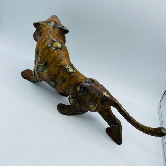 TIGER Decorative Figure Large Slinking Brass Copper Tone Item Made in India 15" - Picture 5 of 12